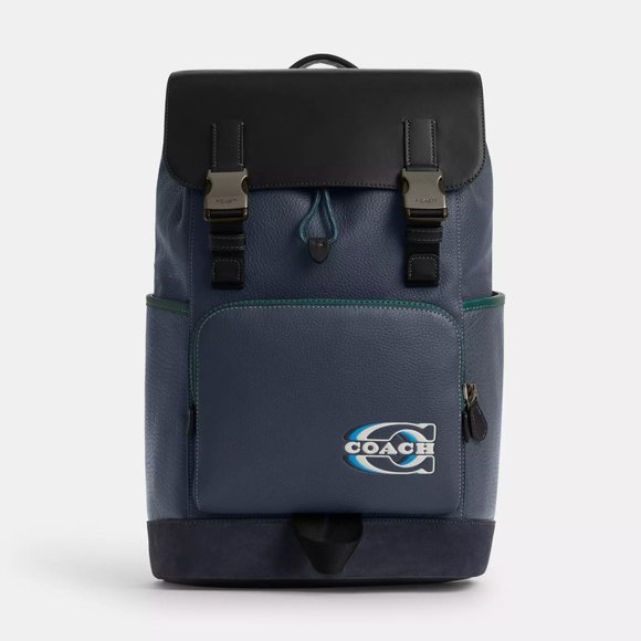 NWT Coach CL945 Track Backpack In Colorblock With Coach Stamp in Denim *SEALED* - Picture 2 of 9